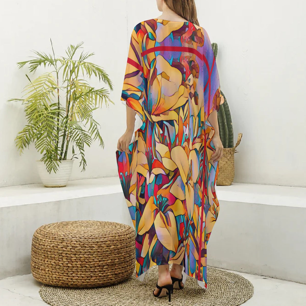 “Sensori” Women's Imitation Silk V-neck Kaftan Robe