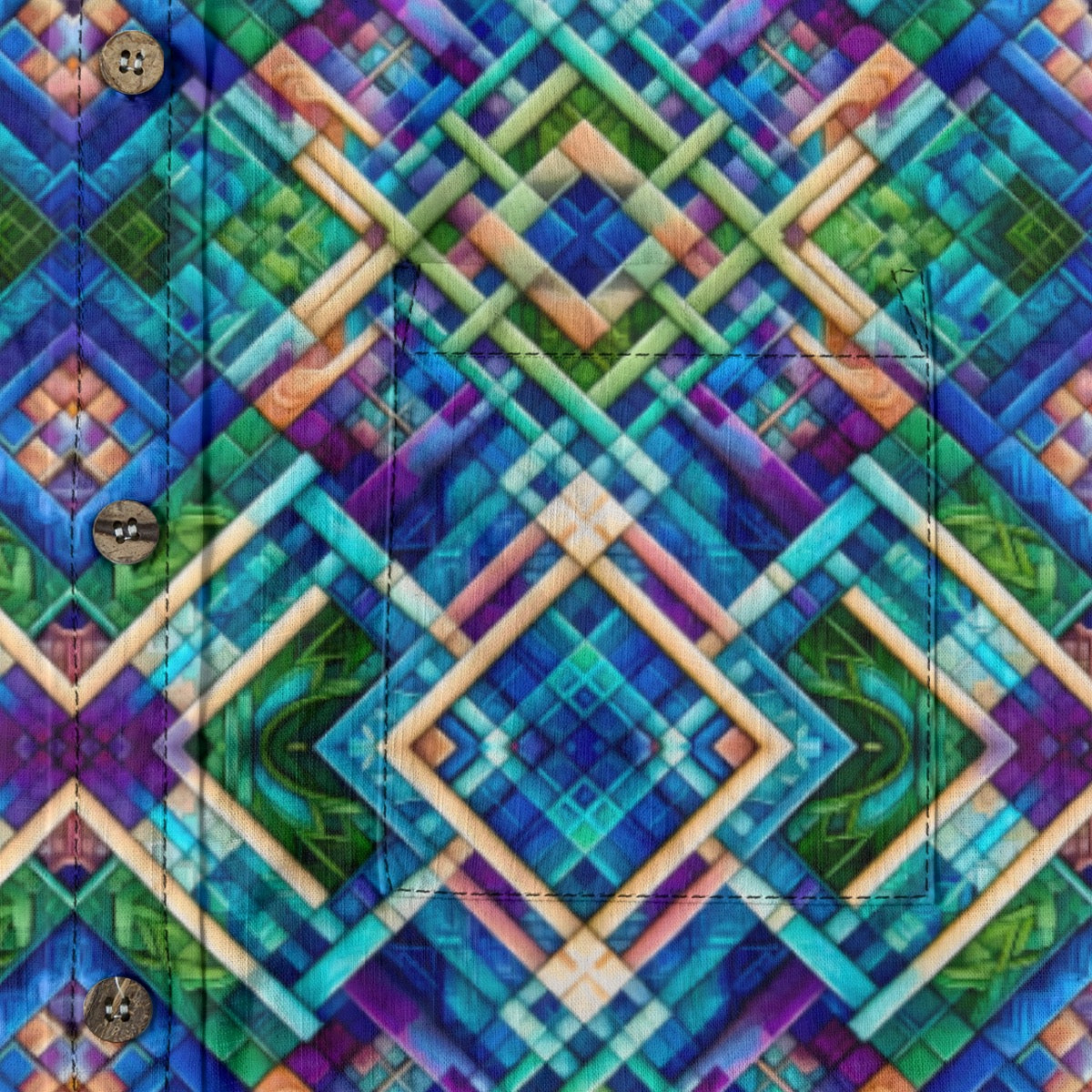 “Ocean Plaid” Men's Casual Lapel Long Sleeve Shirt|125GSM Cotton