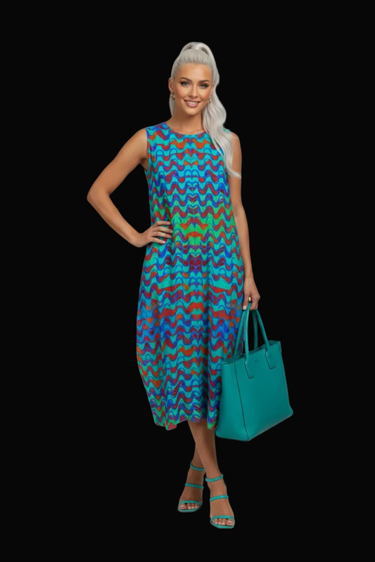 “Marine Pulsations” Women's Sleeveless Dress With Pocket|125GSM Slub Cotton
