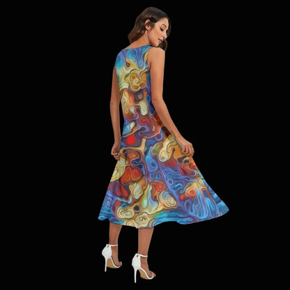 “Marbled Tides II” Women's Sleeveless Dress With Diagonal Pocket