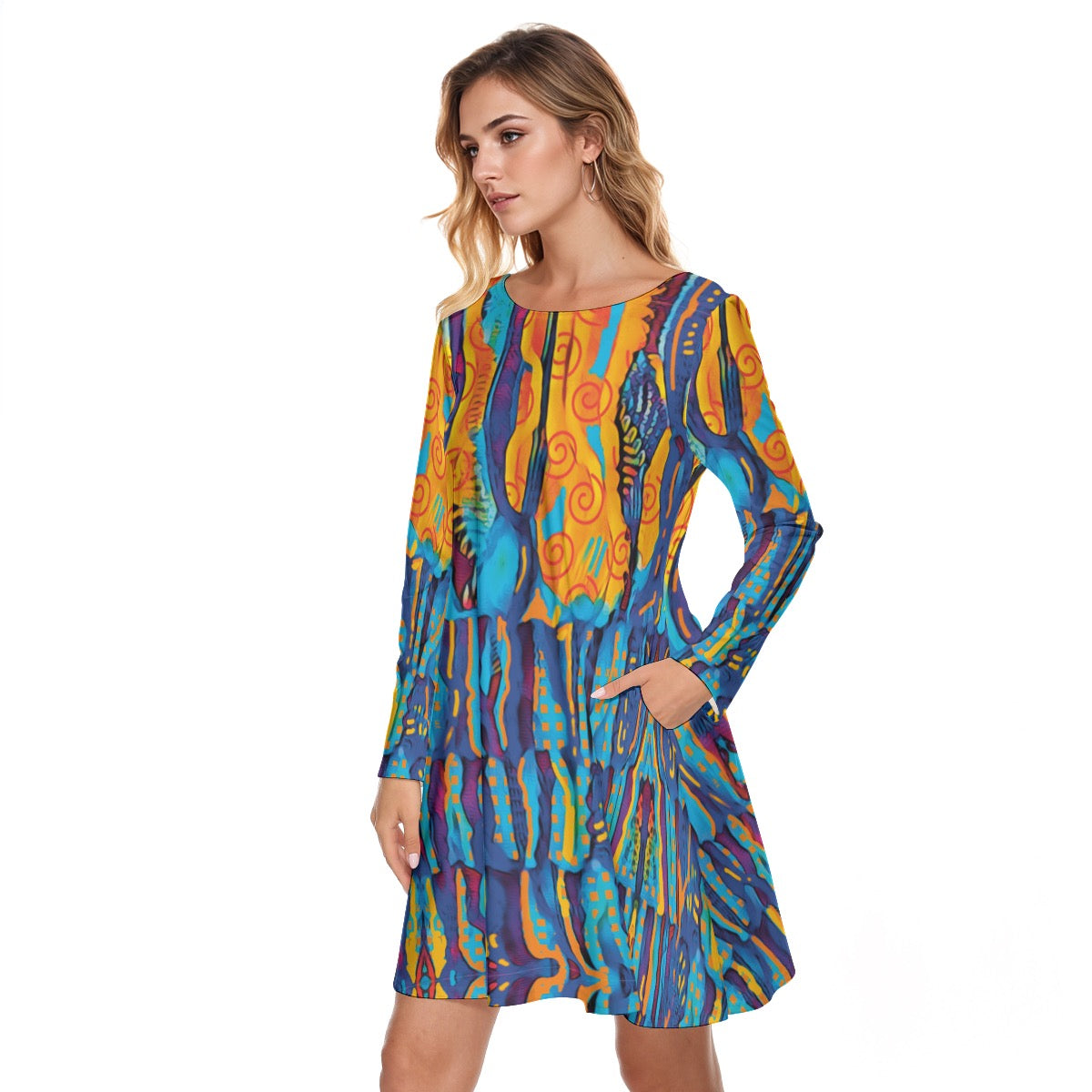 “Oceanic” Women's Round Neck Dress|190GSM Cotton