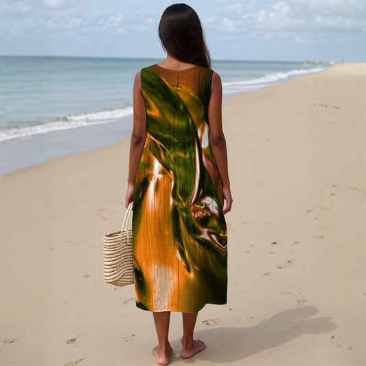 “Glass Wave” Orange: Women's Sleeveless Dress