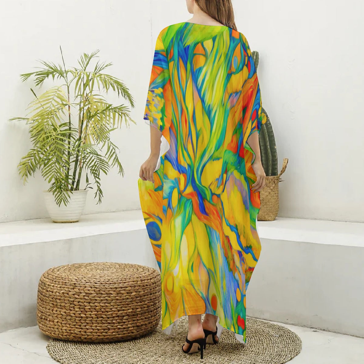 “Iridescence” Women's Imitation Silk V-neck Kaftan Robe
