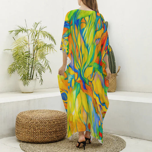“Iridescence” Women's Imitation Silk V-neck Kaftan Robe