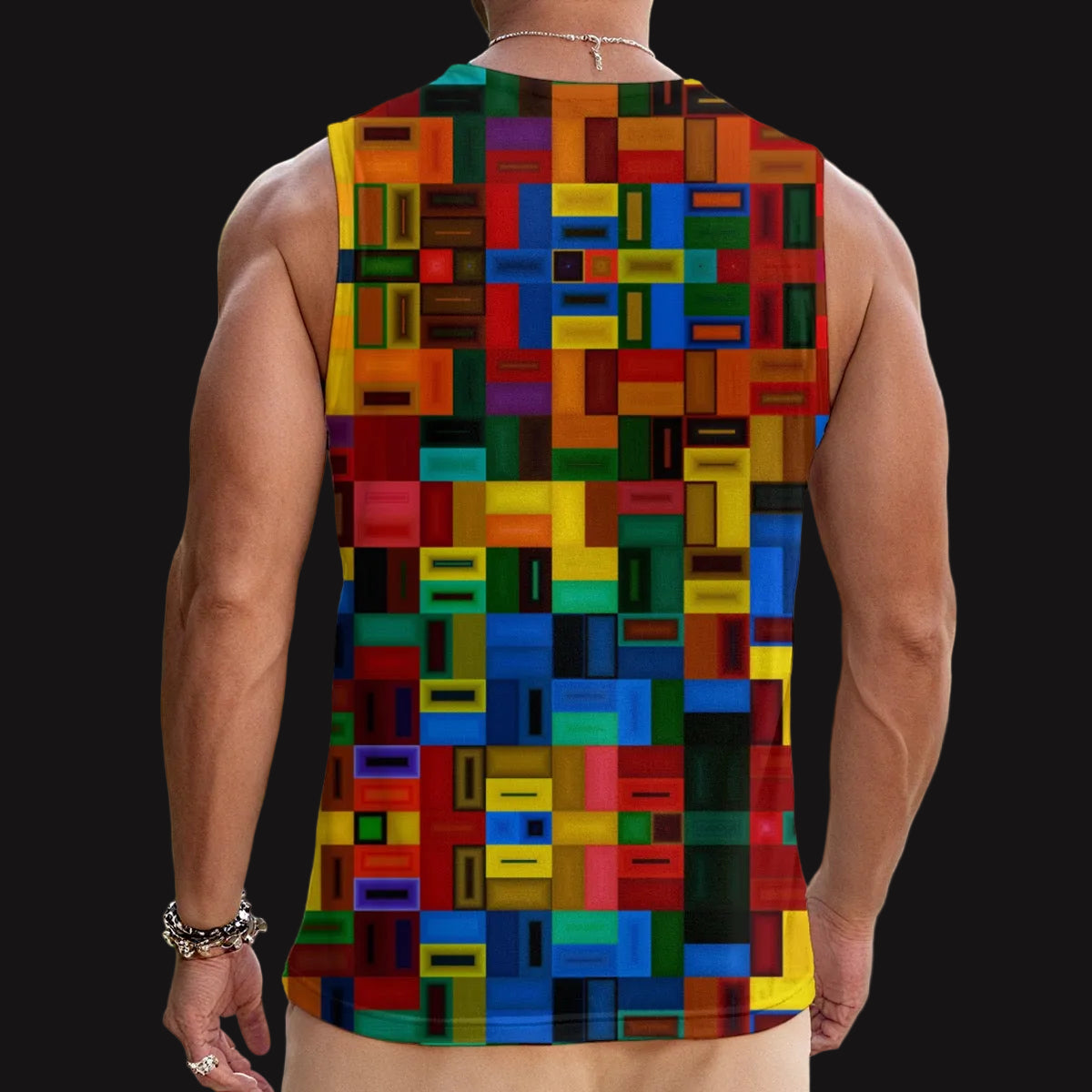 “Blocked” Men's Tank Top With Drawstring