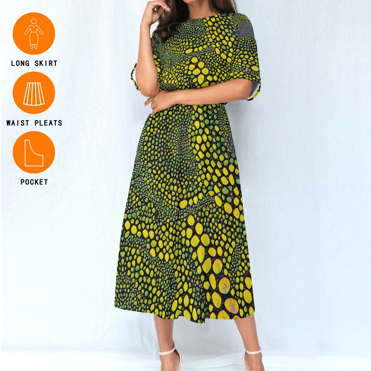 “Spot Me” Yellow/Black  Print Women's Knee-Length Dress