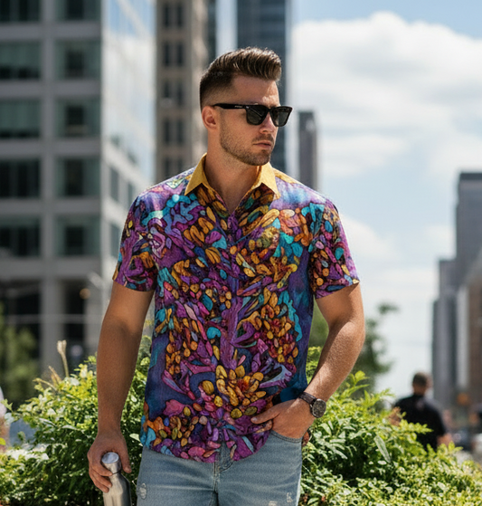 “Mosaic Pulse” Men's Breathable Cotton Shirt|125GSM