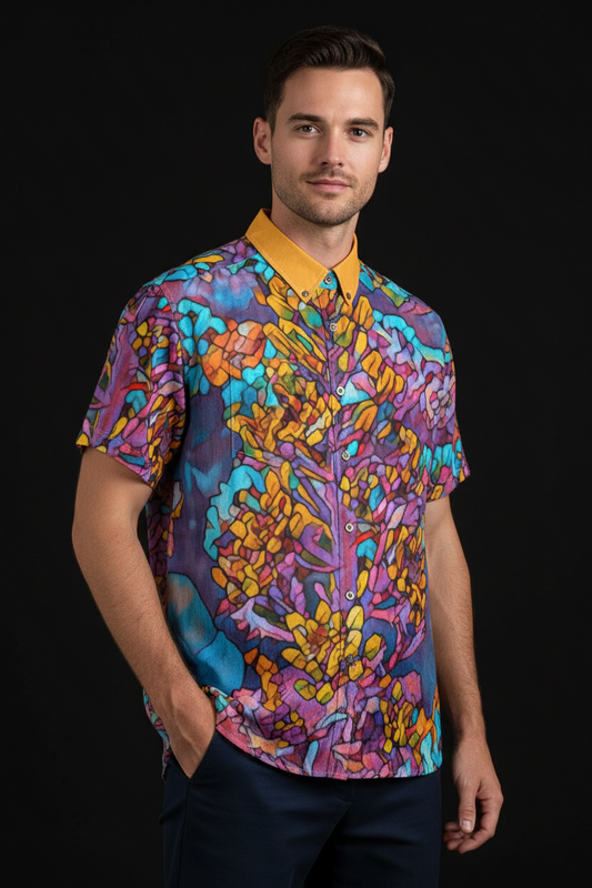 “Mosaic Pulse” Men's Breathable Cotton Shirt|125GSM