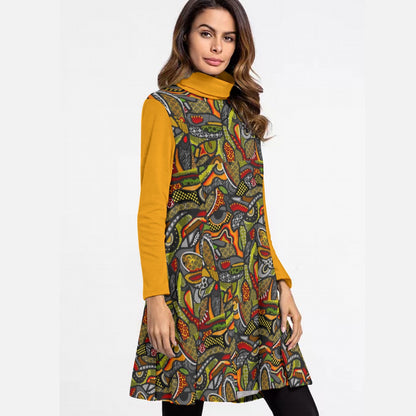 “Zedomina” Women's High Neck Dress With Long Sleeve