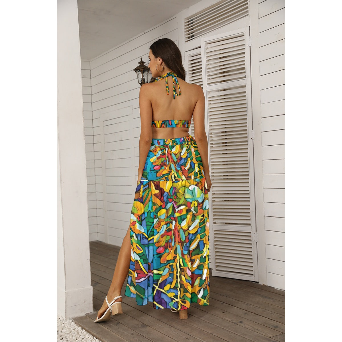 “Rainbow Wisteria”  Women's Tie Back Wrap Dress