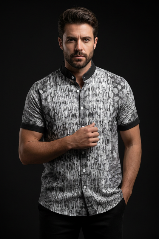 “Ashfall” Men's Stand Collar Shirt|115GSM Cotton poplin