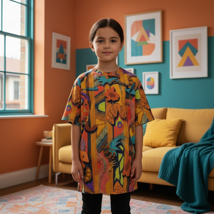 “Labyrinth” - Mustard. Children's Round Neck T-Shirt|145GSM Birdseye