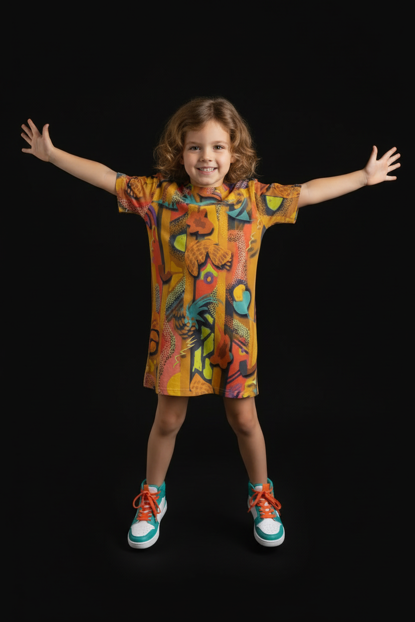 “Labyrinth” - Mustard. Children's Round Neck T-Shirt|145GSM Birdseye