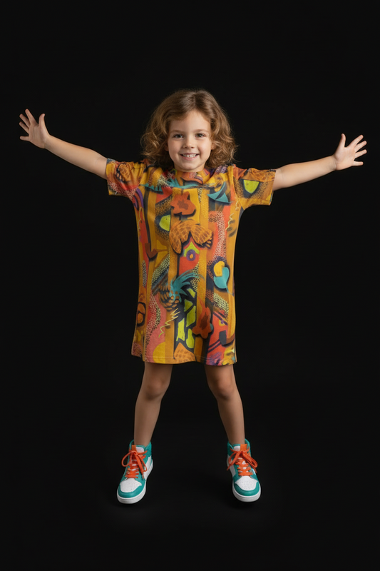 “Labyrinth” - Mustard. Children's Round Neck T-Shirt|145GSM Birdseye