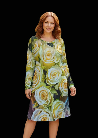 “Rose Garden” Women's Dress With Raglan Sleeve(Plus Size)