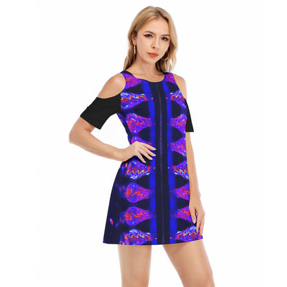 “Chromatic Resonance” Women's Cold Shoulder Dress | 190GSM Cotton