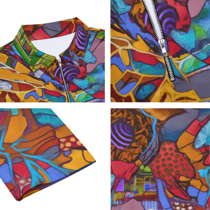 “Fractured Dreamscape”  Men's Lapel T-shirt With Neckline Zipper Closure