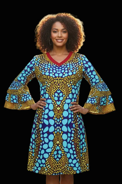 “Sunstone” Women's Stacked Ruffle Sleeve Dress