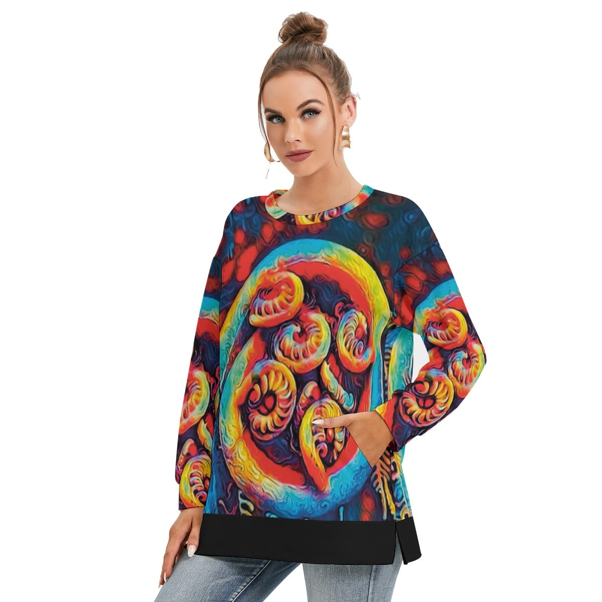 “Rainbow Family” Women's Side Split O-neck Sweatshirt