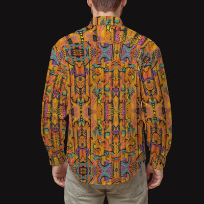 “Labyrinth” Mustard: Men's Slim Fit Long Sleeve Shirt