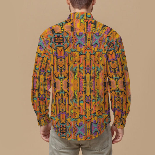 “Labyrinth” Mustard: Men's Slim Fit Long Sleeve Shirt