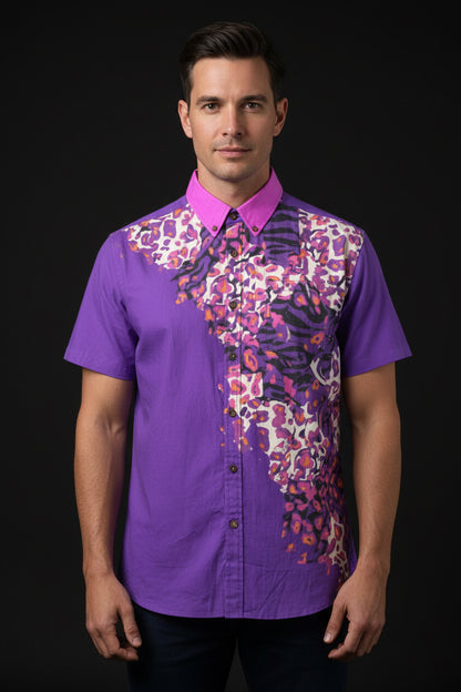 “Berry Crush Pink Collar” Men's Breathable Cotton Shirt|125GSM