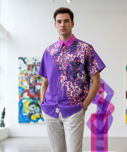 “Berry Crush Pink Collar” Men's Breathable Cotton Shirt|125GSM