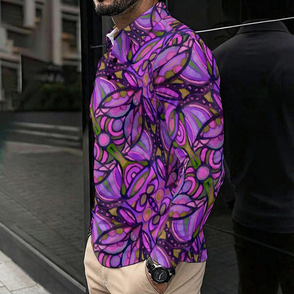 “Aubergine Labyrinth”Men's Polo Shirt With Long Sleeve