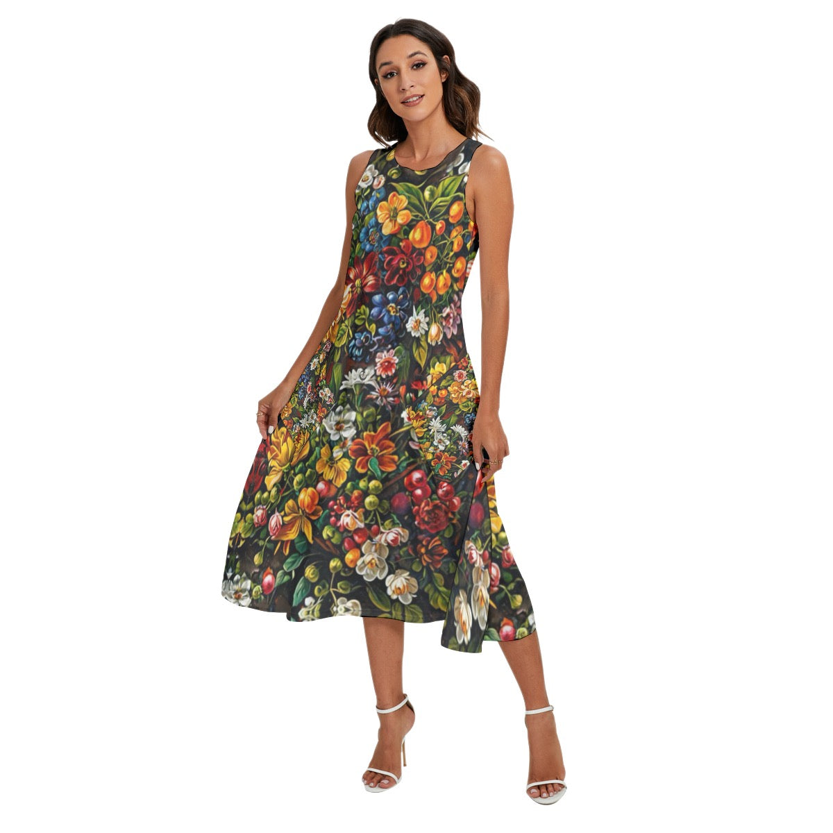 “Midnight Garden” Women's Sleeveless Dress With Diagonal Pocket