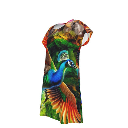 “Peacock Flight”- Women's Short Sleeve Dress