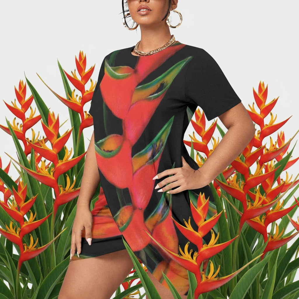 “Heliconia”Women’s Stacked Hem Dress With Short Sleeve（Plus Size）