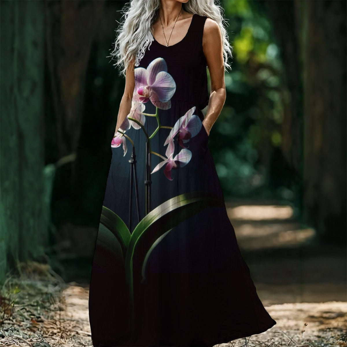 “ Phalaenopsis Orchid”  Women’s Sleeveless Maxi Dress
