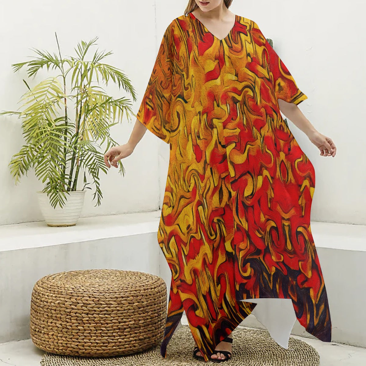 “Ravenous” Women's Imitation Silk V-neck Kaftan Robe