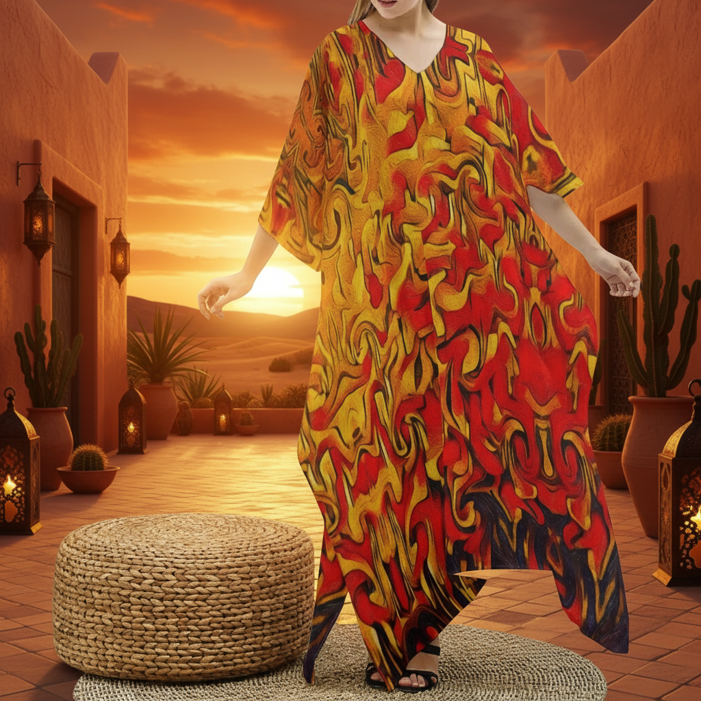 “Ravenous” Women's Imitation Silk V-neck Kaftan Robe