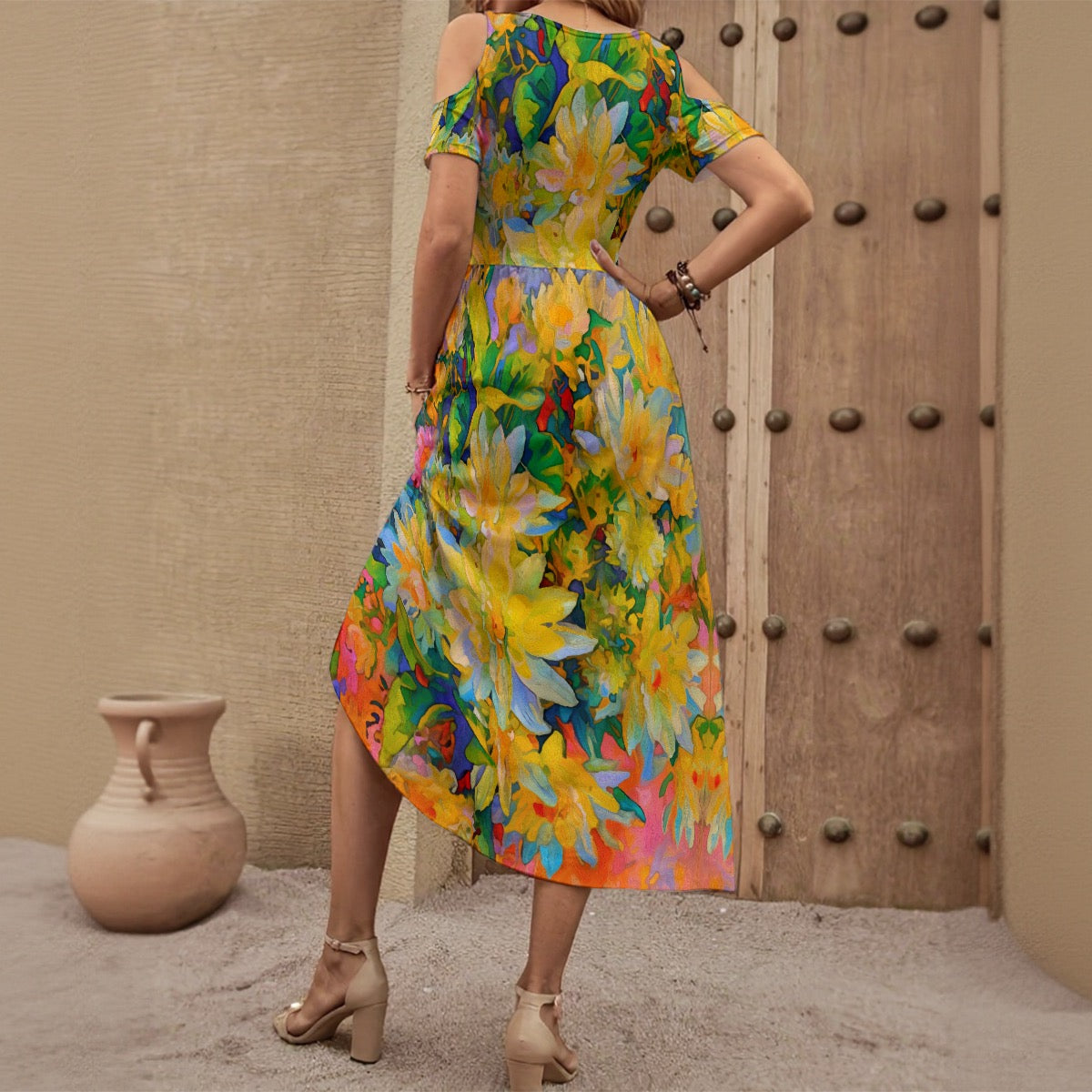 “Summer Daze” Women's V-neck Off-shoulder Dress