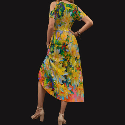 “Summer Daze” Women's V-neck Off-shoulder Dress