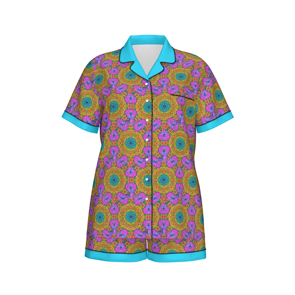 Women's Imitation Silk Pajama Set With Short Sleeve