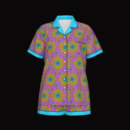 “Matrix” Women's Imitation Silk Pajama Set With Short Sleeve