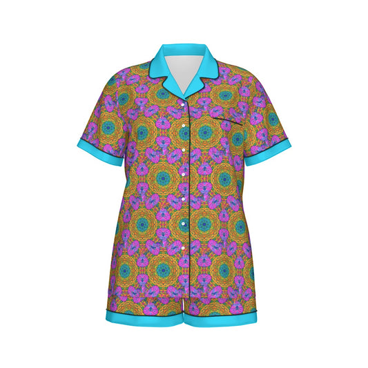 Women's Imitation Silk Pajama Set With Short Sleeve