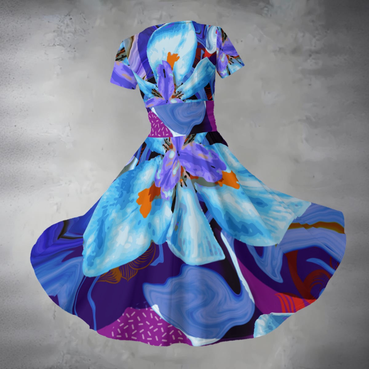 “The Blue Dietes” Short Sleeve V Neck Midi Dress