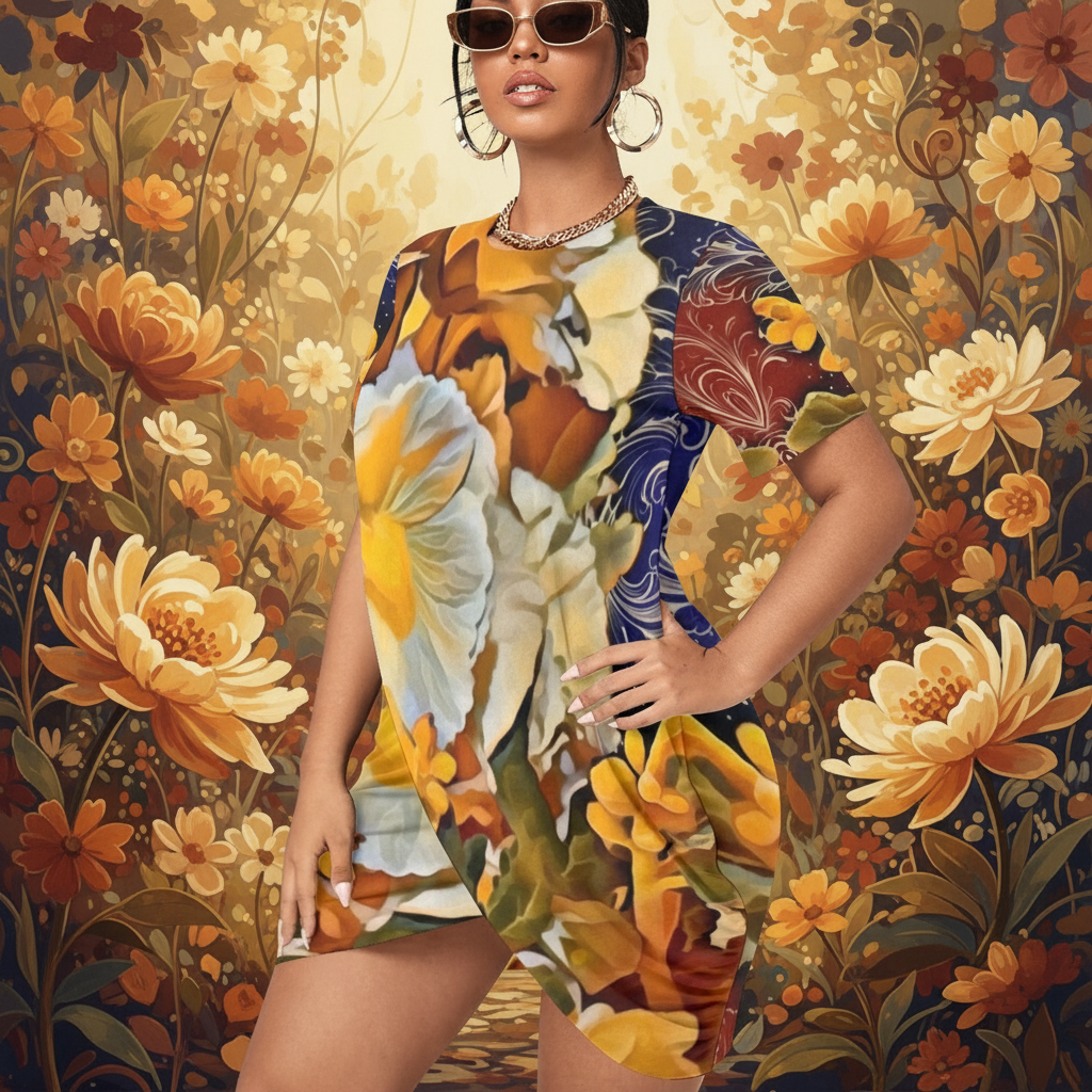 “Solara” Women’s Stacked Hem Dress With Short Sleeve（Plus Size）