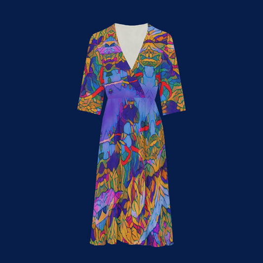 “Cerulean Spectrum” Women's Knee-Length V-Neck Dress