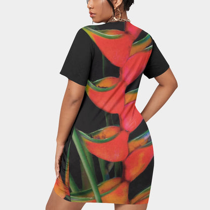 “Heliconia”Women’s Stacked Hem Dress With Short Sleeve（Plus Size）