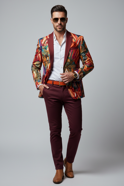 “Orchid Flames” Men's Casual Flat Lapel Collar Blazer | 245GSM Cotton