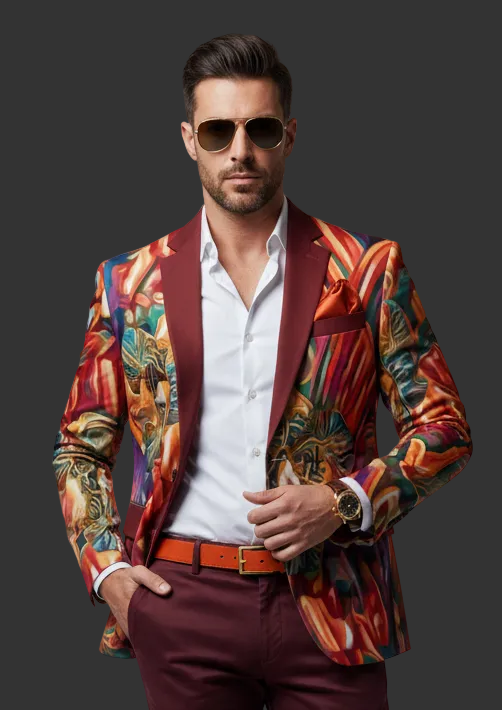 “Orchid Flames” Men's Casual Flat Lapel Collar Blazer | 245GSM Cotton