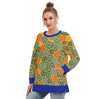 “Spiralling” Women's Side Split O-neck Sweatshirt