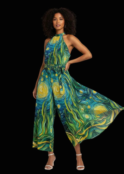 “Vincent Through the Seagrass” Women's Wrap Hem Belted Halter Dress