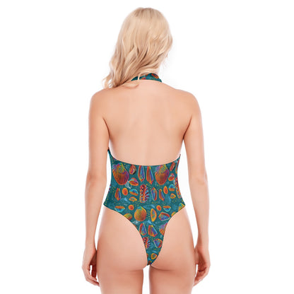 “Peregian Shells” Women's Backless V-neck Skinny Bodysuit