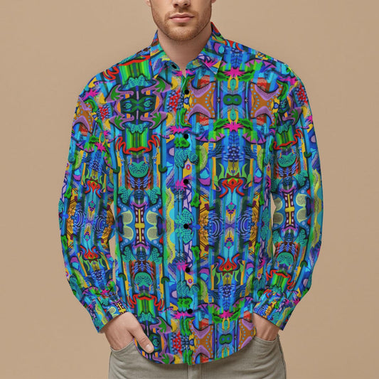 “Labyrinth” Blue : Men's Slim Fit Long Sleeve Shirt