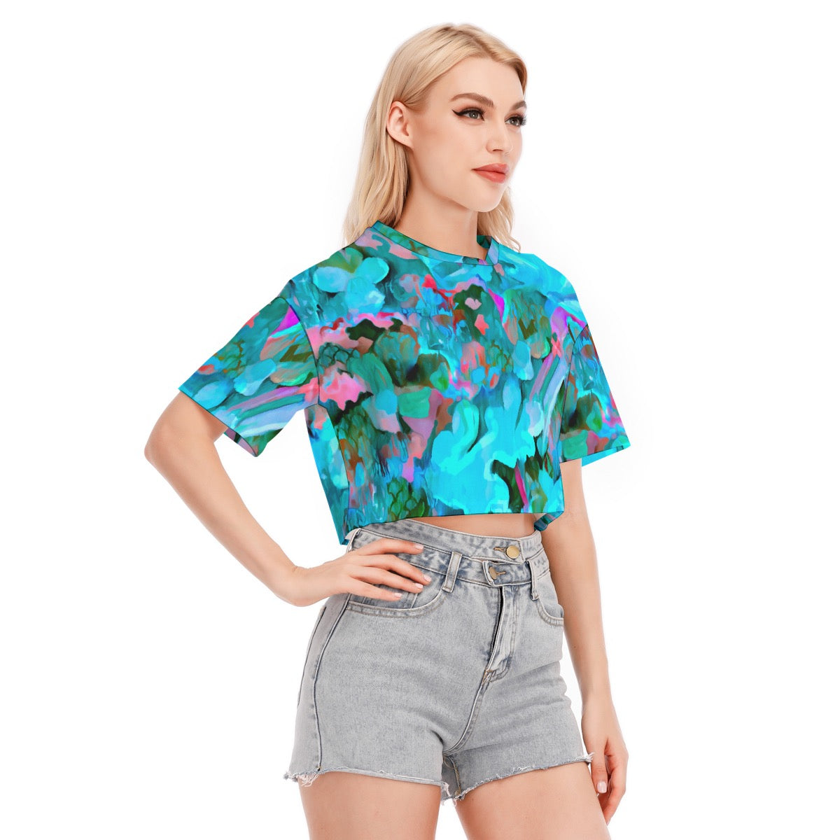 “Aqua Flora” Women's Cropped T-shirt | 190GSM Cotton